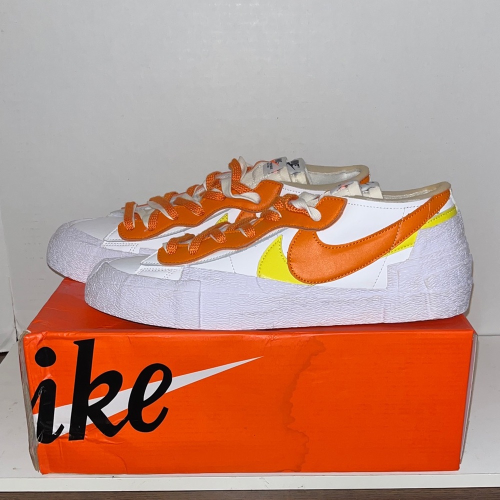 Nike Blazer Low Sacai Athletic Shoes - White, Orange, Yellow
